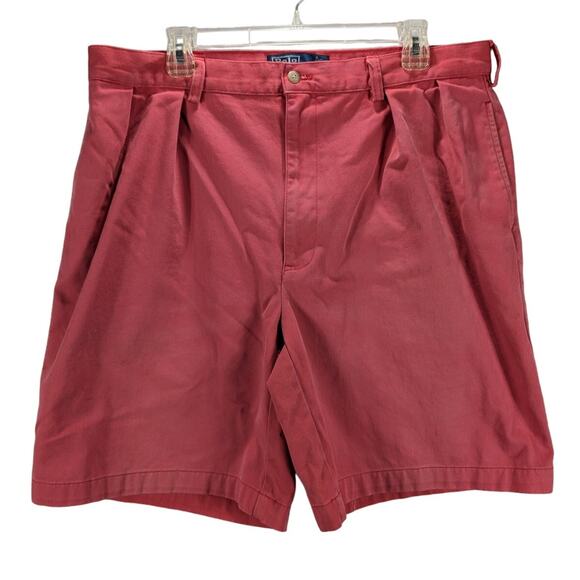 Polo Ralph Lauren Mens Faded Red Shorts Pleated Vintage Size 38 Classic Chino - Picture 1 of 9